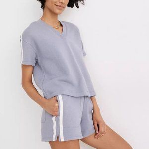 Madewell MWL Airyterry V-Neck Sweatshirt Tee Varsity-Striped